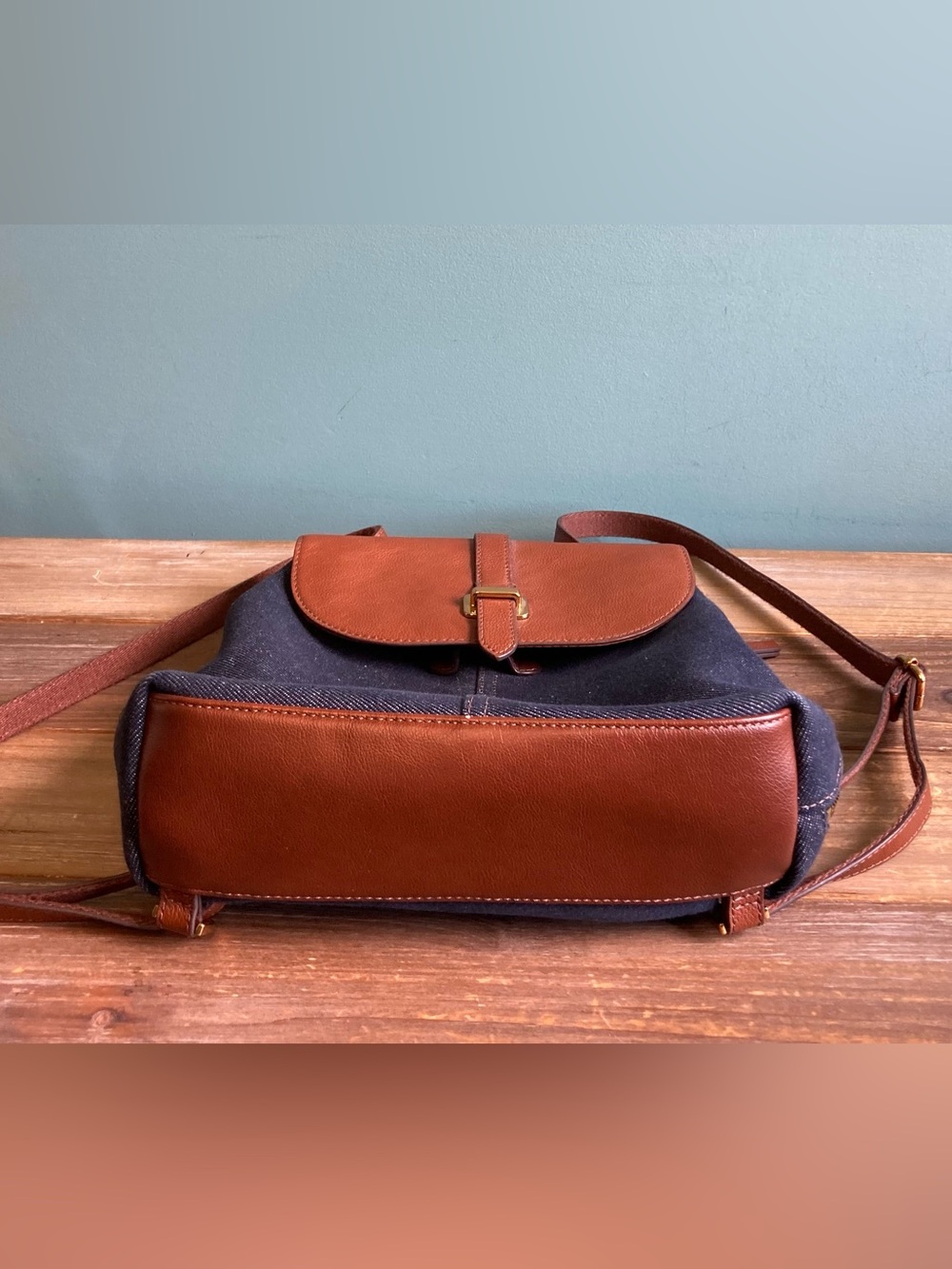 Fossil Emery Backpack Denim Canvas and Leather - Picture 8 of 10